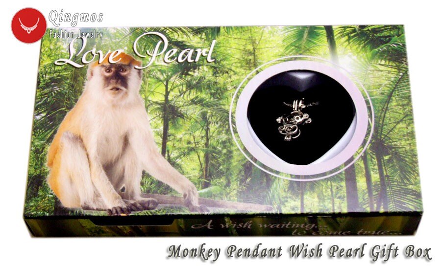 Qingmos życzenie Pearl 20*24mm wydra klatka Chokers naszyjnik dla kobiet i modny Oyster miłość perła wisiorek i naszyjnik Chain-who3658: Monkey