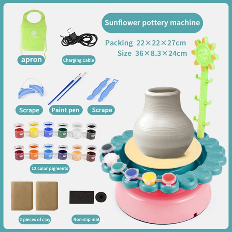 Mini Electric Pottery Machine Household Pottery Making Toy Interactive Game DIY Handicraft Ceramic Kit