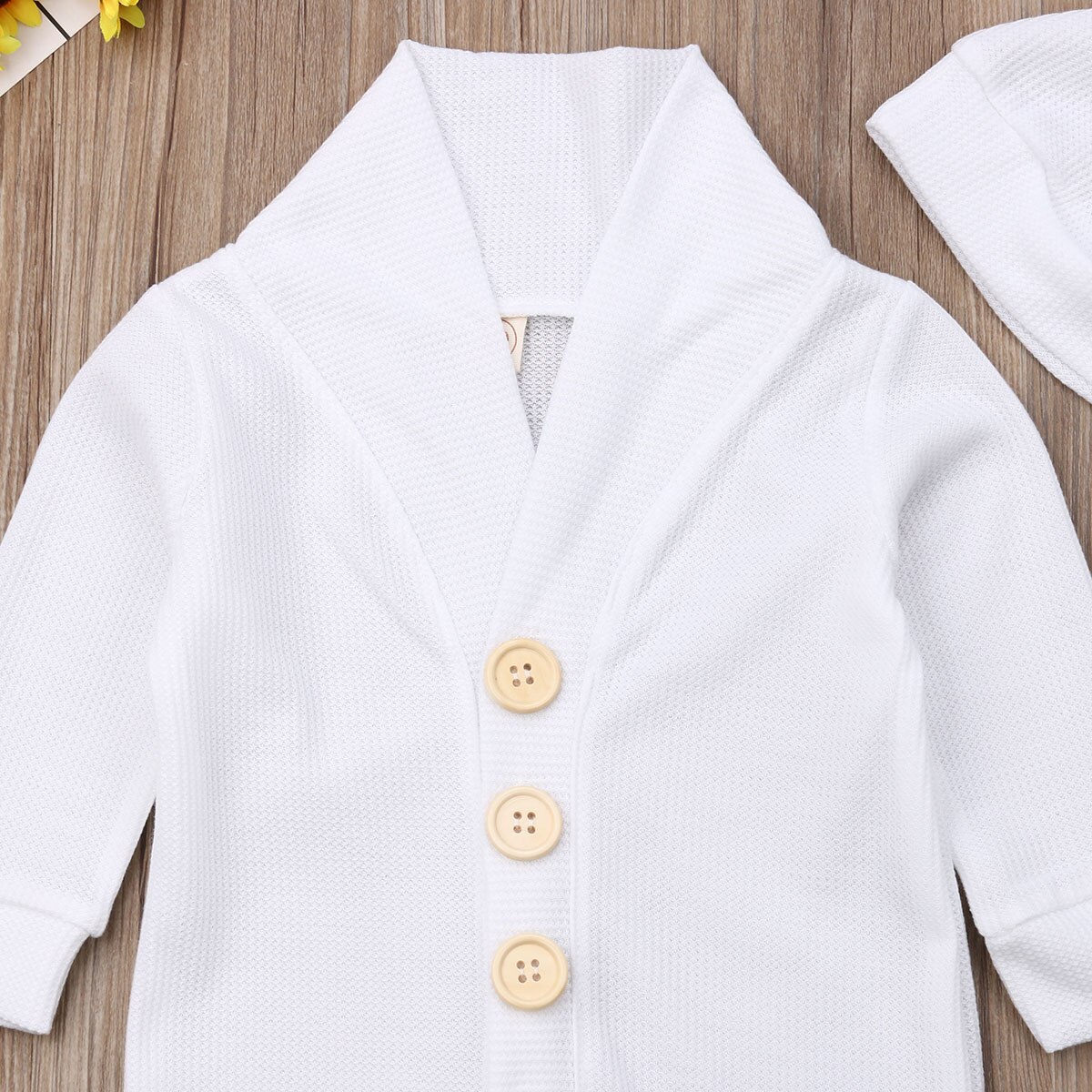 0-18M Infant Baby Kids Boy Girl Infant Romper Hat 2pcs Button White Single Breasted Jumpsuits Clothes Outfit Set
