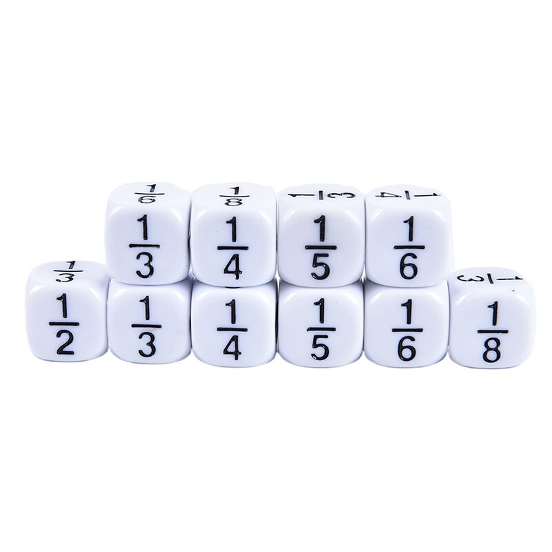 10 PCS/Set 16*16 mm White Fractional Number Funny Dice Education Game Accessory: White