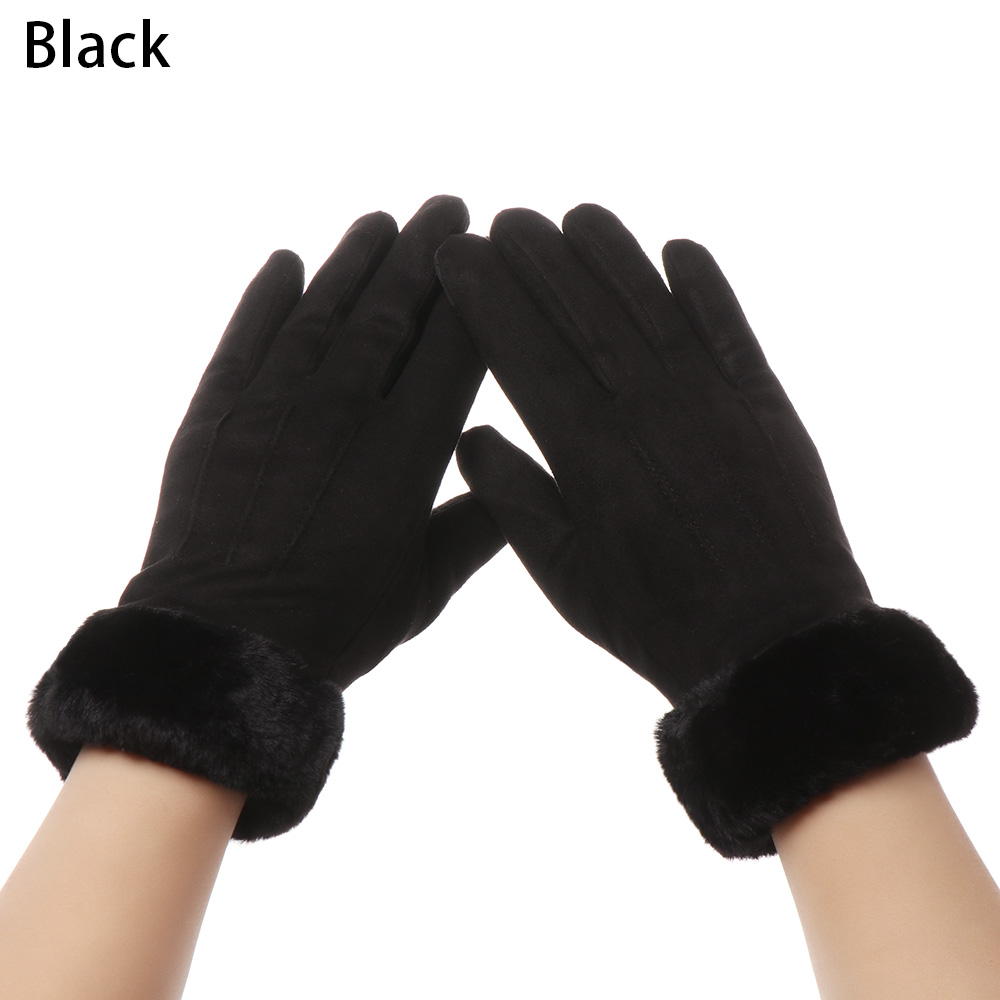 Winter Gloves Cute Furry Warm Gloves with Full Fingers Outdoor Sport Plus Velvet Touch Screen Gloves Driving Gloves