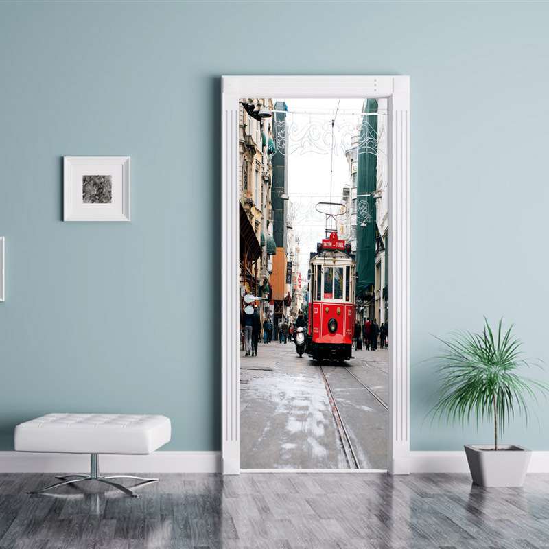 Londen Dubbeldekker Toeristische Landmark Zelfklevende Vinyl Muurschildering Sticker Deur Sticker: aw79 road