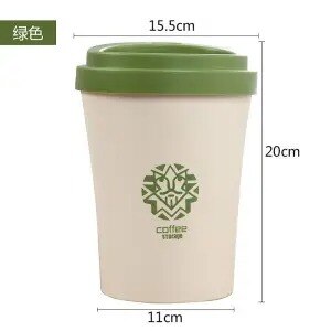 Small Waste Bins Creativity Coffee cup shape Plastic trash can Desktop Rolling Cover Type Round Standing have pattern: green