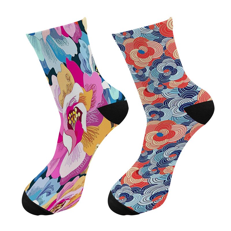 3D Printed Japanese Colorful Paint Crew Socks Men Japanese Ukiyoe Long Socks Paint Wave Flowers Men's Dress Tube Socks