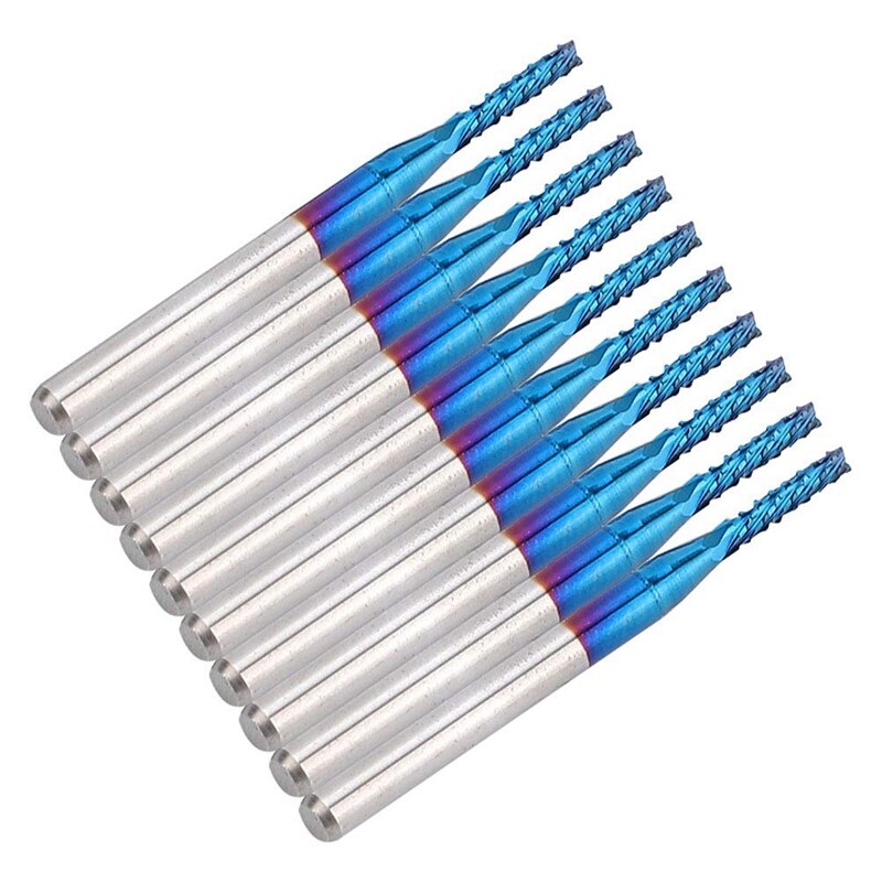 10Pcs Carbide Router Snijden Bit Blauw Corn End Mill Graveren Bit Voor Cnc Pcb Machines