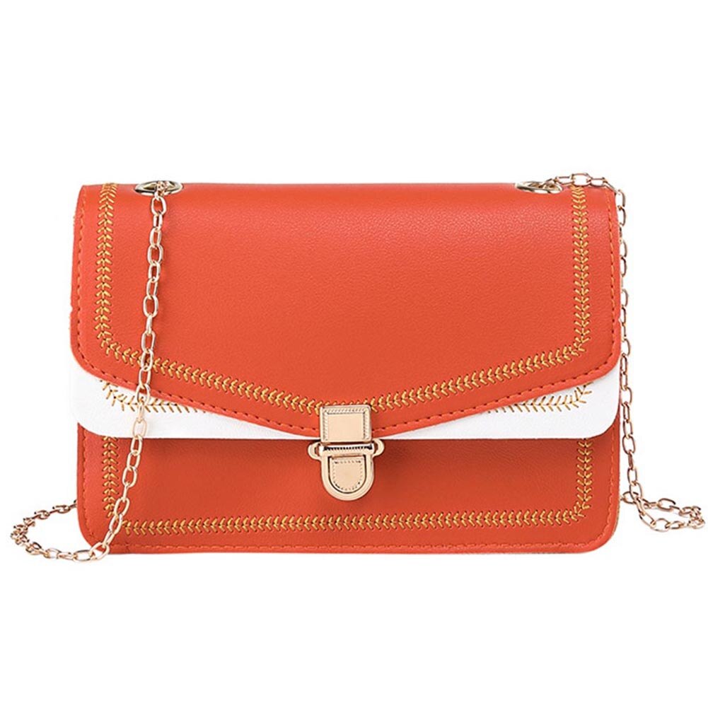 Vrouwen PU Lederen Schoudertas Borduurwerk Hasp Gesp Keten Crossbody Tassen Vrouwen Messenger Bags Bolsa Feminina: Oranje