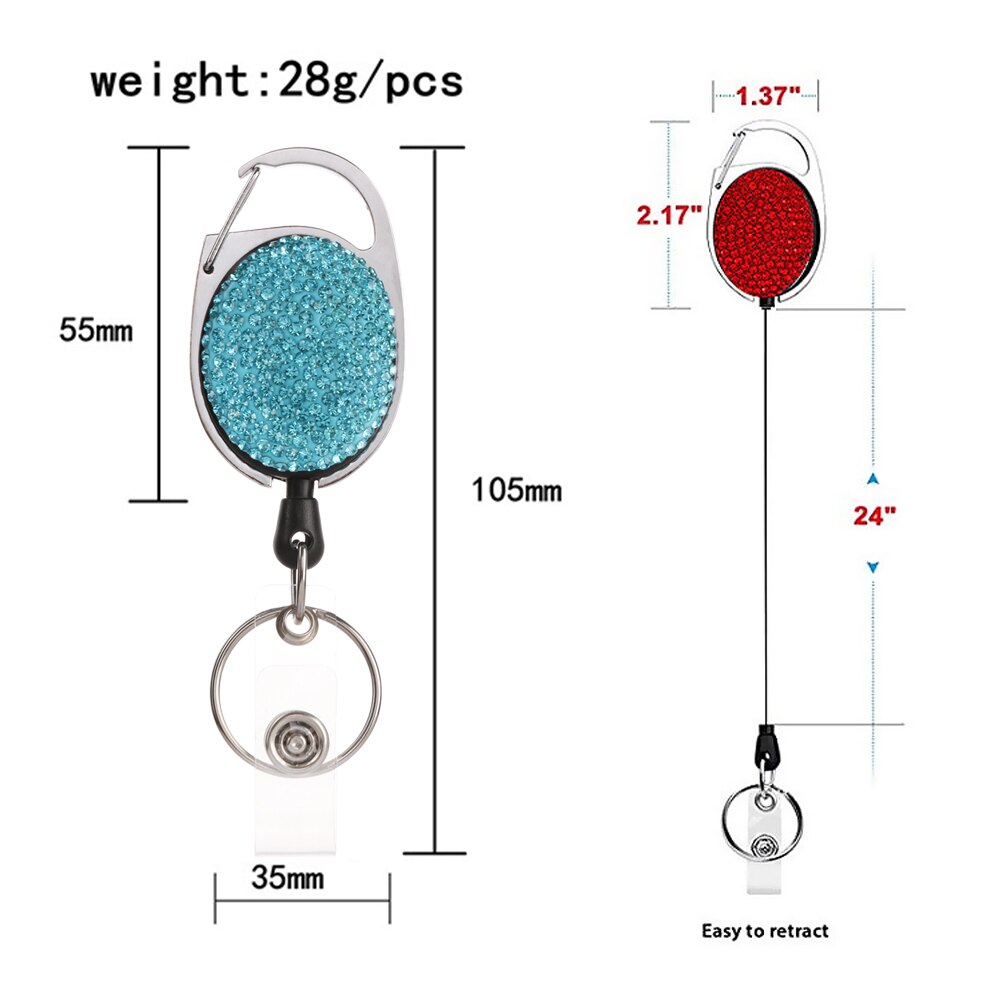 1Pc Shiny Intrekbare Reel Clip Diamant Badge Houder Id Card Key Ring Carabine Veerkracht Duurzaam Draagbare Riem Clips Roestvrij