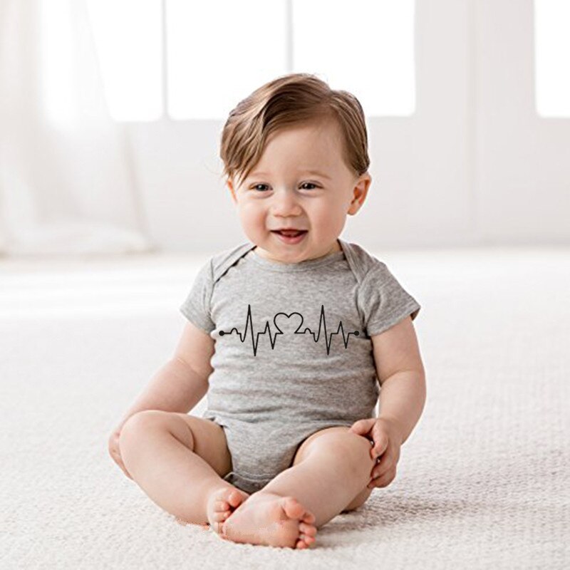 Chanpoésie – barboteuse à manches courtes pour -né, 4 couleurs, vêtements pour bébé, imprimé amour, combinaison pour bébé garçon et fille: GRIS / 3M