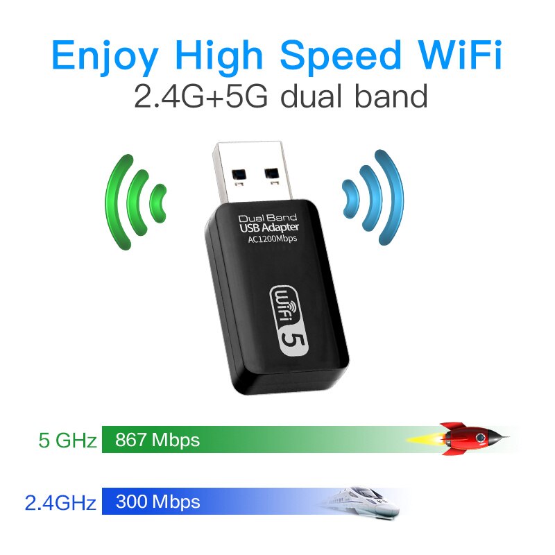 1200Mbps USB Adaptateur Wifi Sans Fil Double Bande 802.11b/n/g/Wi-Fi ac Antenne Réseau Carte Récepteur 2.4G et 5G Pour pc De Bureau Portable