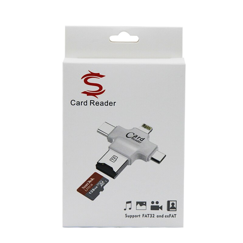 Kismo 4 in 1 Micro SD Memory Card Reader Lightning/Type-C OTG Card Reader for iphone 6 7 8 Plus Samsung S8 S9 OnePlus 5 6