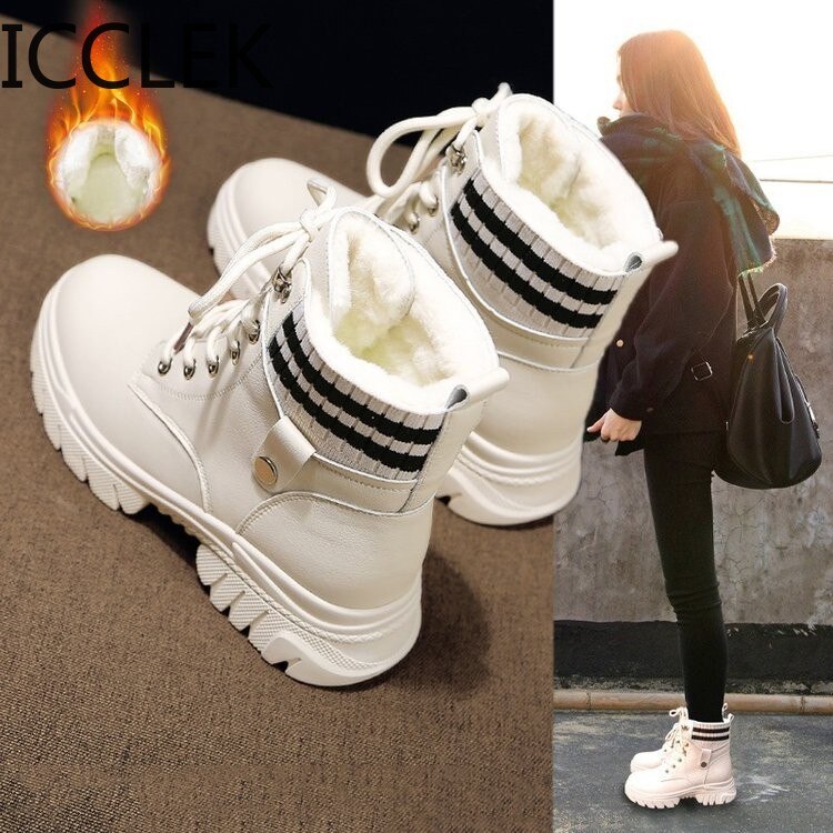 Grosses bottines en fourrure pour femme, chaussures chaudes en peluche, baskets d'hiver, collection
