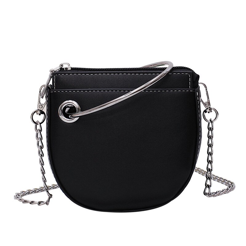 halfronde Vrouwen Zadel Draagtas Candy Kleur Metalen Handvat Handtas Crescent Schouder Tas Dame Crossbody tas: Black