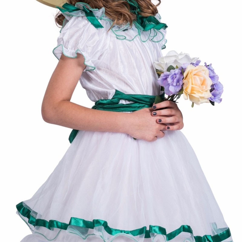 Victorian Girls Southern Belle Layer White Princess Dress Halloween Costume Cosplay Long Dress Carnival Easter Purim
