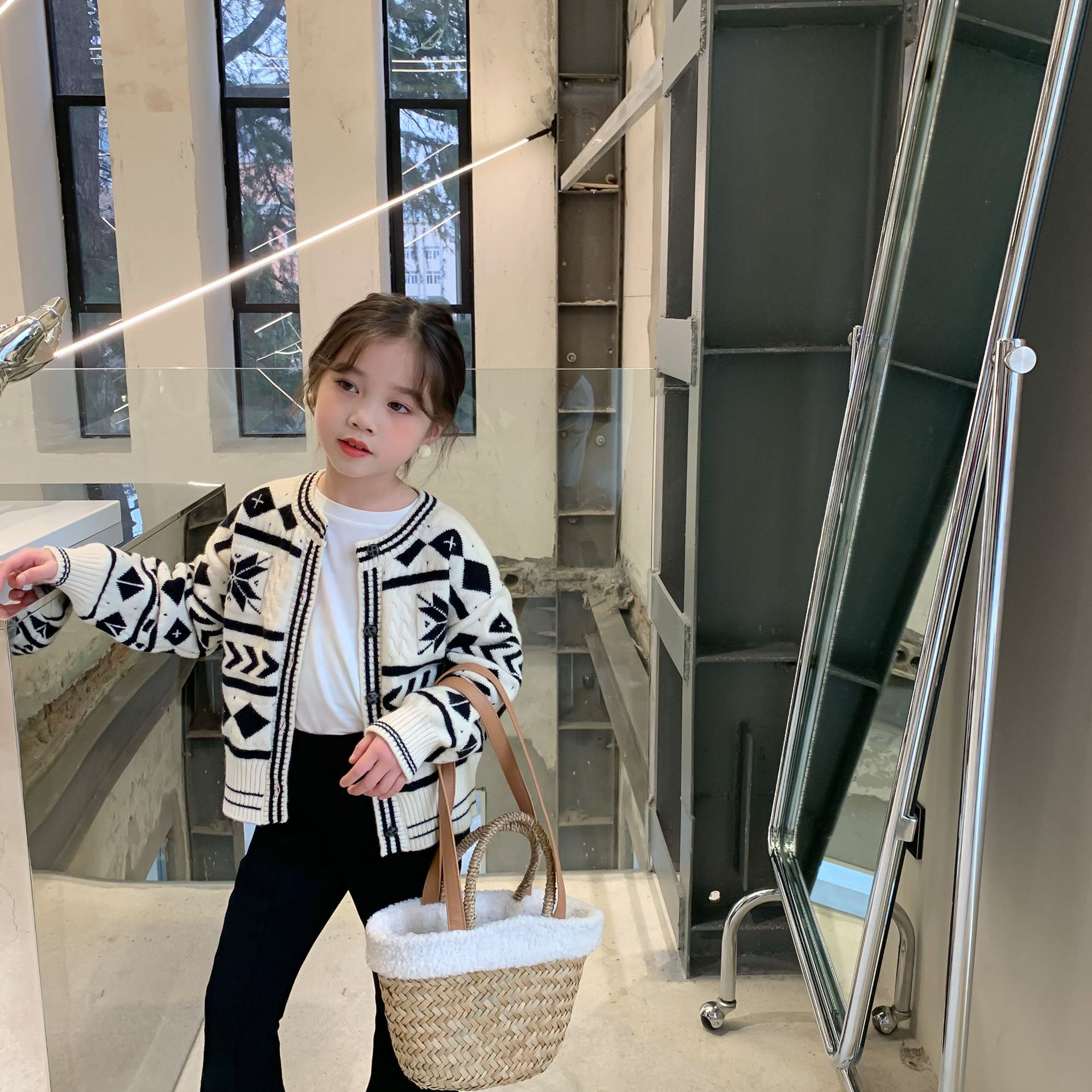 7115 maglioni per bambini primavera nuova generazione 2-9T maglioni Vintage per bambina Cardigan Geometrica Maglione Pullover maglioni per ragazzi: 140cm