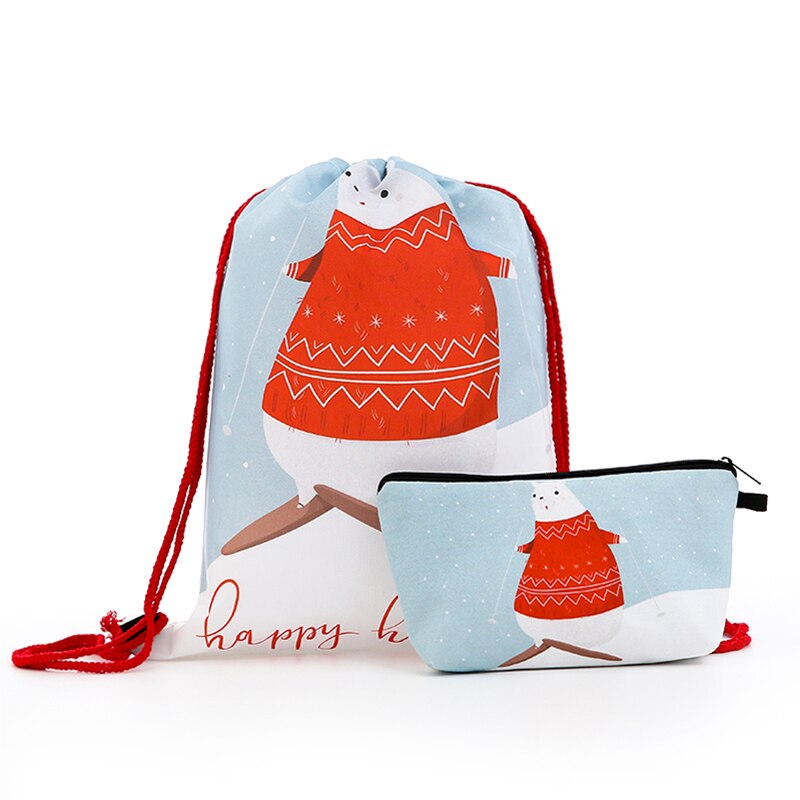 Snøringe juledress ryggsekk snøringe poser utskrift menn fritidsvesker unisex dame skulderveske polyester