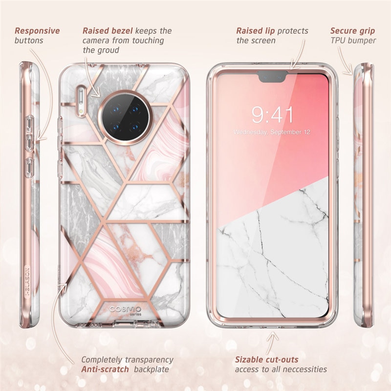 I-BLASON For Huawei Mate 30 Case Release) Cosmo Full-Body Glitter Marble Cover Case With Built-in Screen Protector