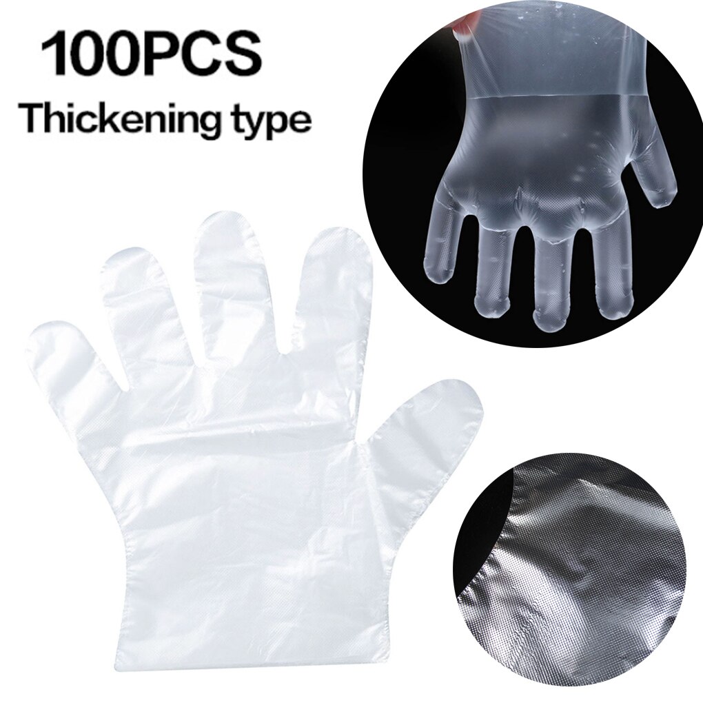 100pcs Disposable Transparent PE Gloves Restaurant Kitchen Beauty Hairdressing Plastic Gloves plastic gloves, Thickened Type