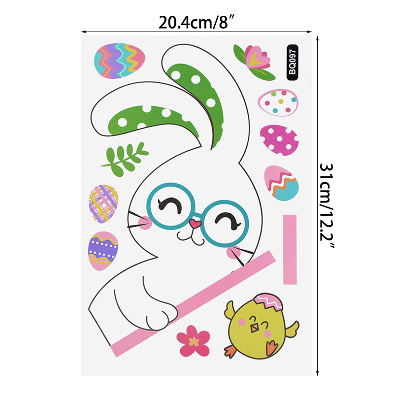 Pegatina de ventana de conejo de Pascua para decoración del hogar, Adhesivo de pared de huevo colorido, bonito pollo, conejo, suministros de de Primavera y Pascua