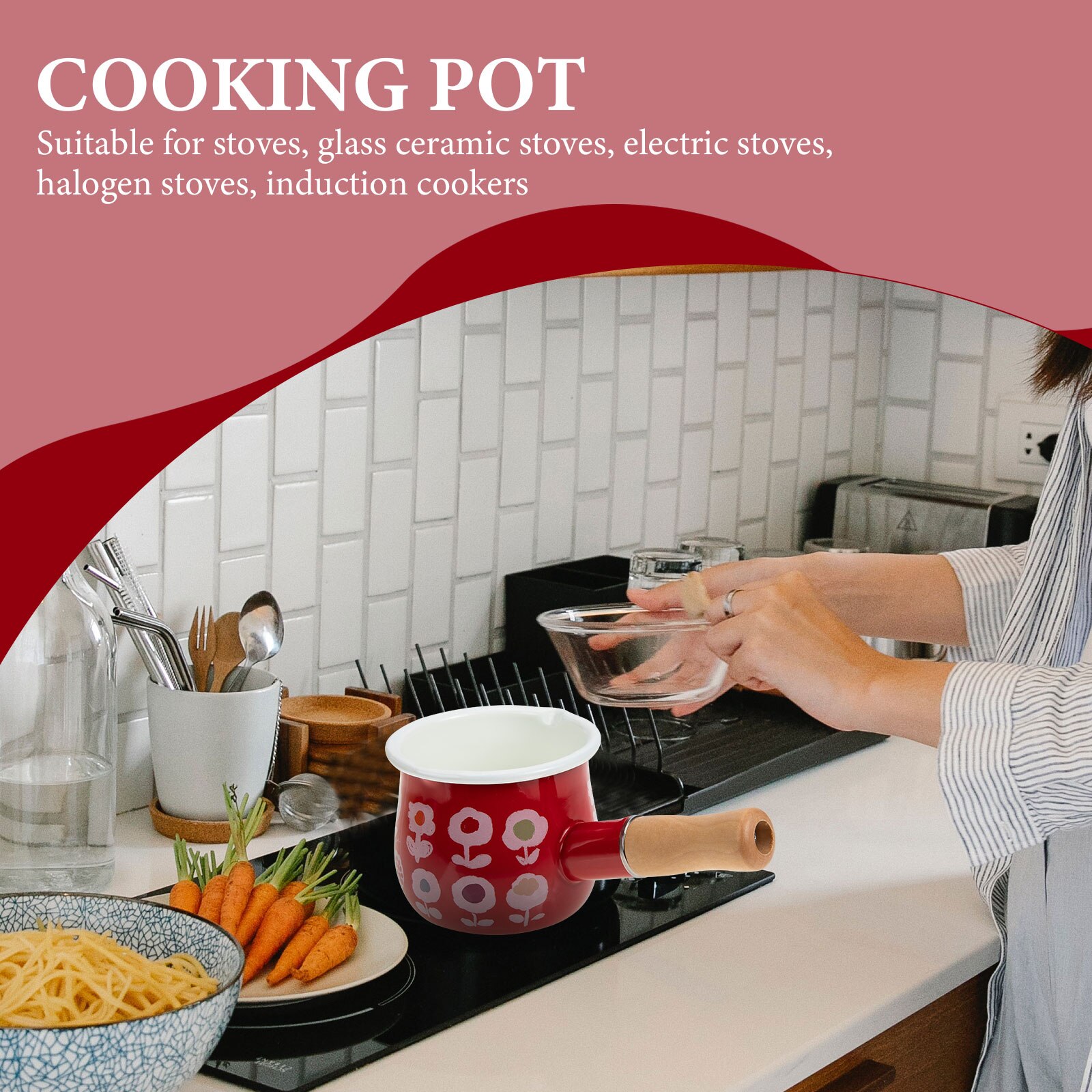 Small Heating Saucepan Enamel Cooking Pot Butter Melting Pot With Handle