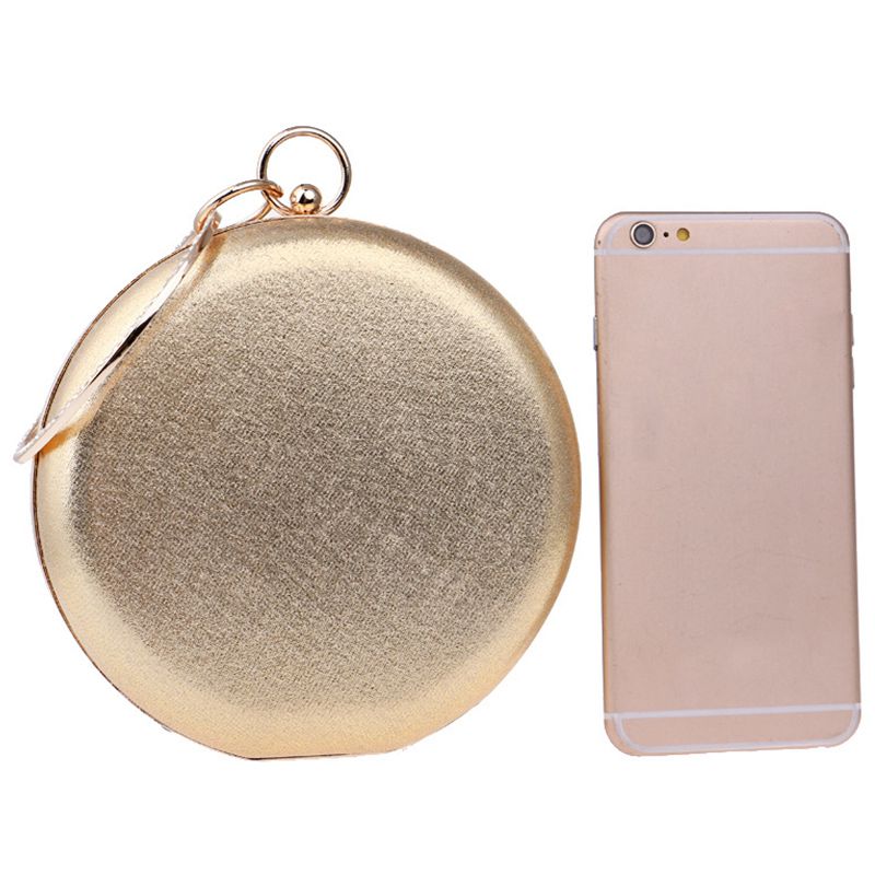 Round Shaped Women Evening Bags Diamonds Simple Clutches Chain Shoulder Bags Gold