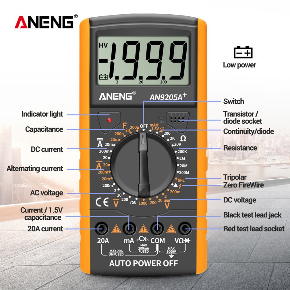 High-precision Digital Multimeter Digital Display Type Fully Automatic Multi-function High-precision Test Meter: Yellow