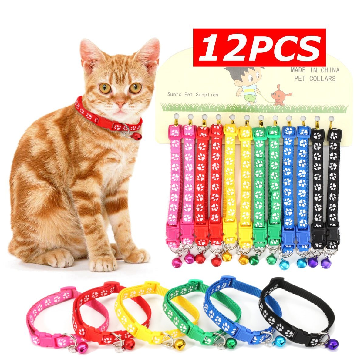 12 stks/partij Halsband Reflecterende Nylon met Bell Huisdier Leuke Mode Poot Hond Kat Puppy Charm Verstelbare Mooie Veiligheid Halsbanden