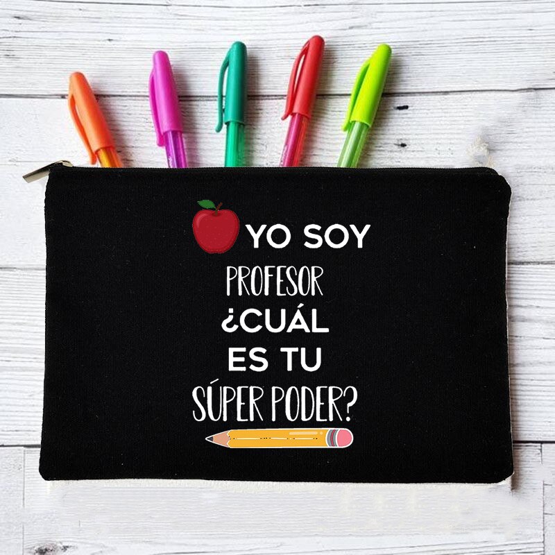 Yo Soy Profesor Cual Es Tu Superpoder Spaans Make Tassen Leraar Canvas Potlood Opslag Pouch Reizen Toiletartikelen Organizer