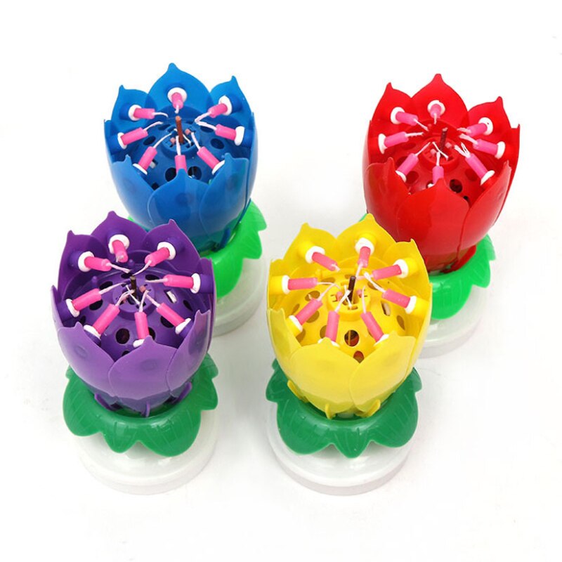 Wedding Birthday Party Candles Musical Lotus Flower Rotating Happy Birthday Candle Home Decoration
