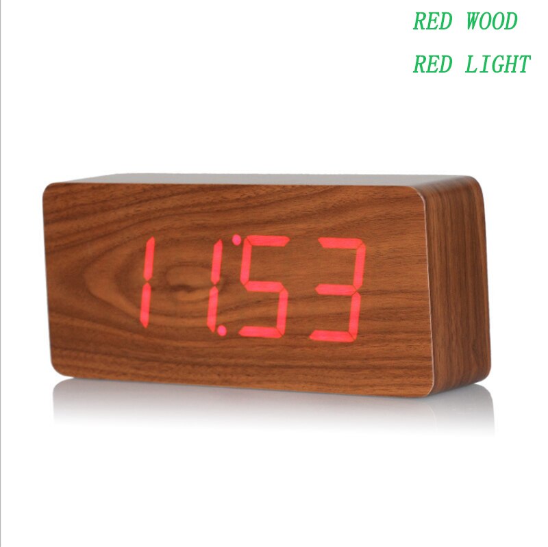 Grote houten klok ongebruikelijke led digitale houten wekker despertador geluid gecontroleerd elektronische klok desktop 21*9*5cm: Rood hout rood