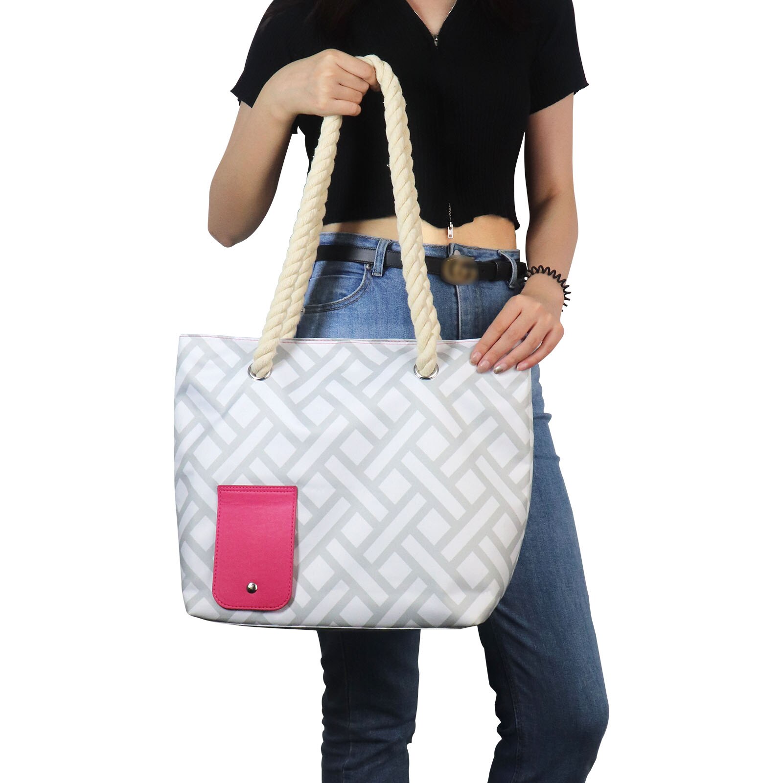 Wessleco Wine Tote Bag with Hidden Dispenser Portable Beach Wine Purse Insulated Large Wine Cooler Bag With Wine Bladder