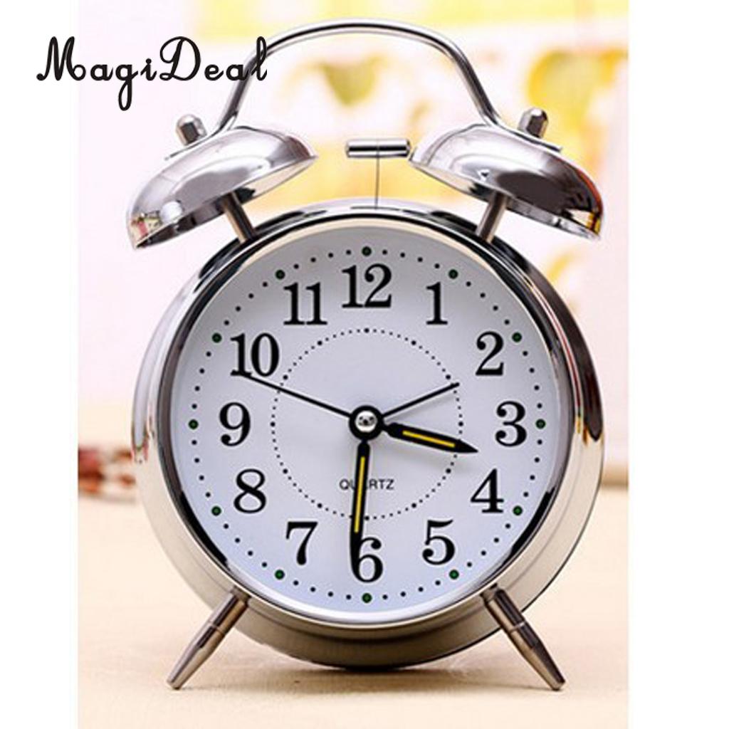 4'' Vintage Silent Alarm Clock Loud Twin Bell Mute Alarm Clock Quartz Analog Retro Bedside and Desk Clock with Nightlight: Default Title