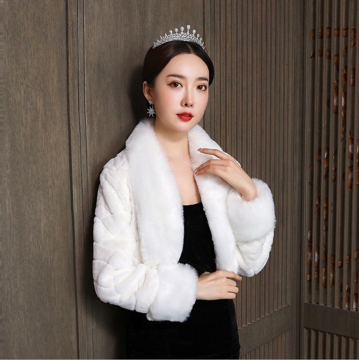 Ivory Wedding Accessories Faux Fur Bolero Long Sleeves Ivory Wedding Jackets Winter Warm Coats Bride Wedding Coat: Default Title