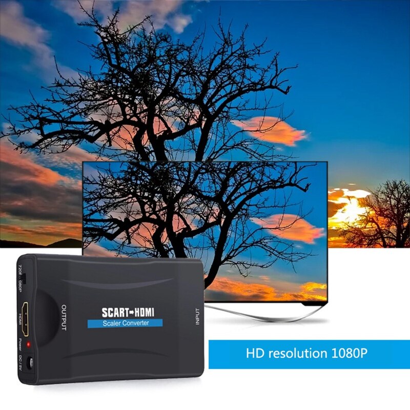 Scart naar hdmi converter adapter, scart adapter ondersteunt hdm 1080p/ 720p switch video o upscale converter