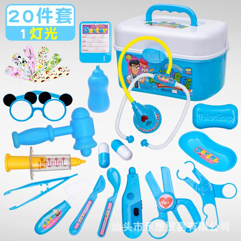 Arzt Spielzeug Set Kinder Spielen Haus GIRL'S Baby SCHÄTZEN LEBEN Modell Werkzeug Kits Injection Echometer:  Blue  20 Pieces Doctor Toy  with 1 Lights 