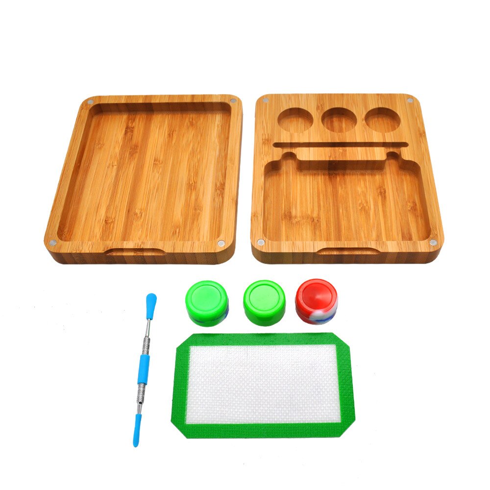 Hout Dab Tool Set Dubbeldeks Wax Carving Dab Kit Met Rvs Lepel Siliconen Containers Wax Jar Siliconen mat