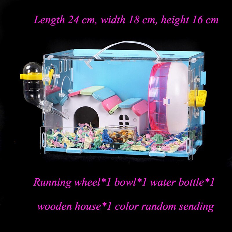 Large Size Hamster House Acrylic Small Pet Cage Transparent Oversized Villa Guinea Pig Basic Cage Toy Supplies Package Nest: Set meal-02