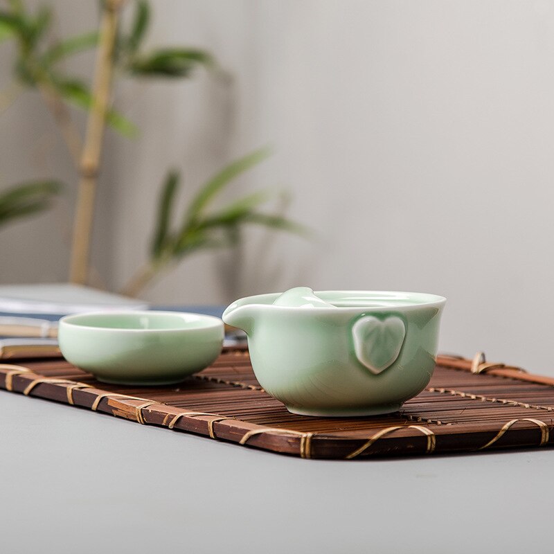 Neue Grün Keramik 3d Karpfen Gaiwan Tee-einstellen Seladon Elegante Kung Fu Teaset Umfassen 1 Topf 1 Tasse, schöNe Einfach Teekanne Wasserkocher