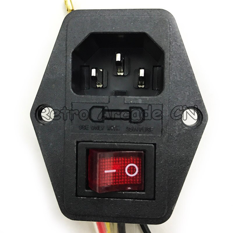 2pcs ON/OFF switch Socket with female plug for power supply cord Jamma arcade machine IO switch with Fuse