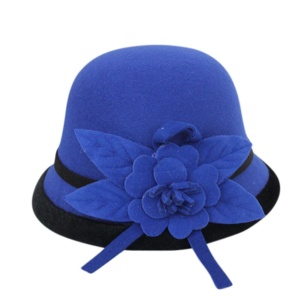 wool Mother Lady Top Grade Banquet Formal Hats Women Winter Pure Wool Felt Bowknow Fedora Hat#p3: Blue