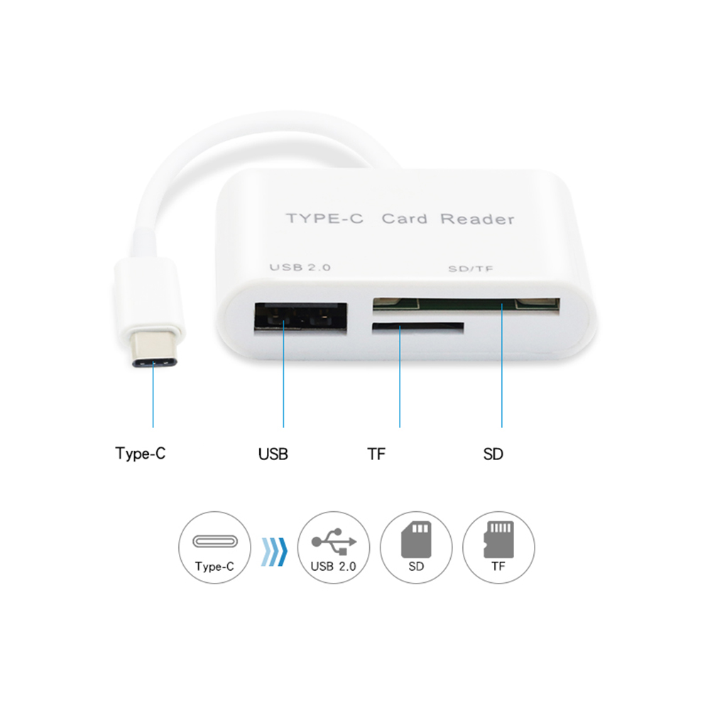 3 in kaartlezer usb c type c kaart sd lezer adapterkabel sd & micro sd 1 aansluiting slimme geheugenkaartlezer