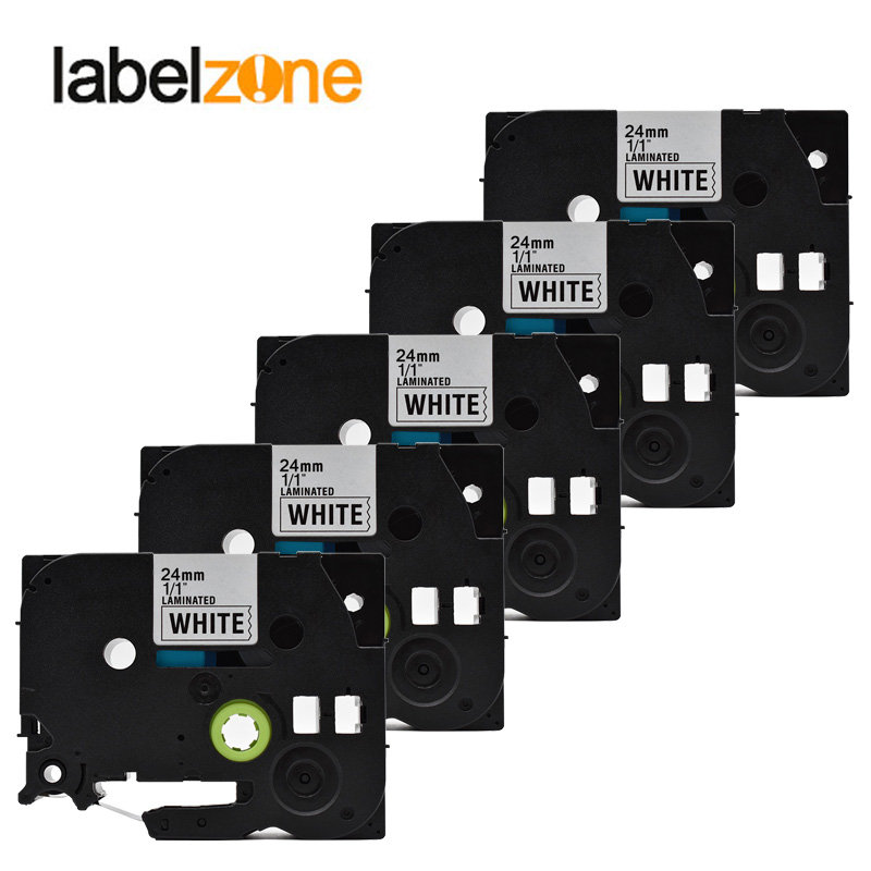 5 PACK 24mm tze tapes Tze251 Compatibel voor Brother p-touch label printer zwart op wit tze-251 Tz251 tz-251 tze tz 251