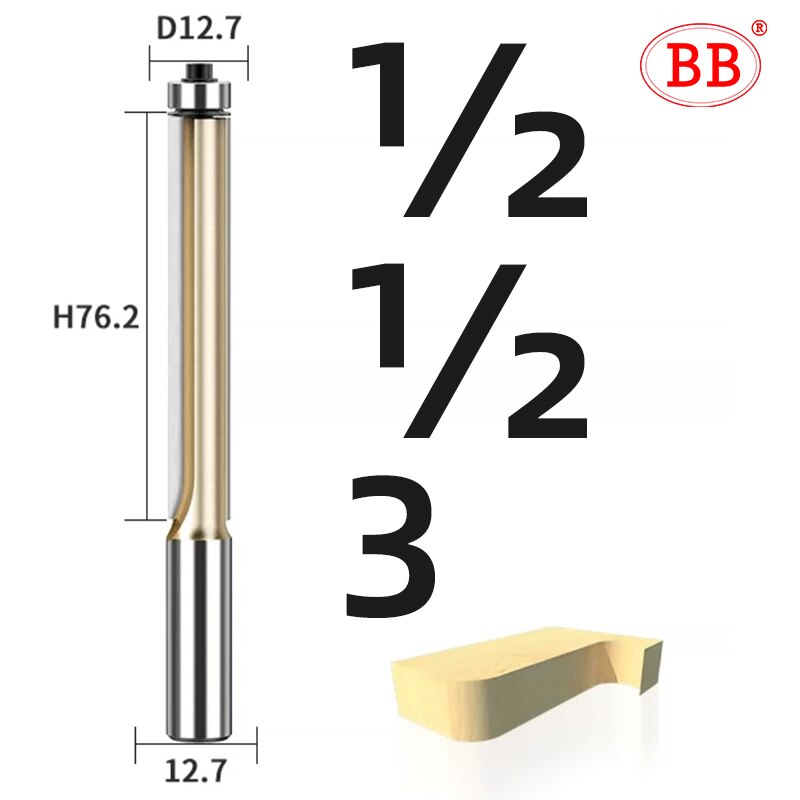 BB Router Bit Bearing Spiral &amp; Straight Flush Trimming Tool Woodworking 1/2 1/4 Diameter Carbide CNC Side Milling Cutter DIY: 1-2x3
