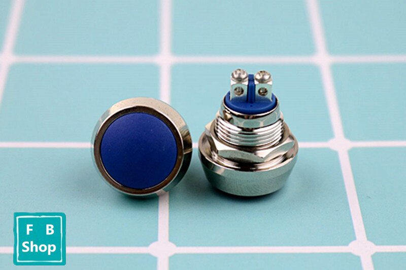 12mm 1NO momentary reset screw terminal metal push botton waterproof nickel plated brass domed push button switch: Blue