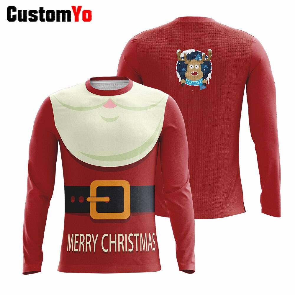 Men Tees Casual Round-Neck Long Sleeve Christmas T-shirt Print T Shirts Santa Printed T Shirt: 4XL