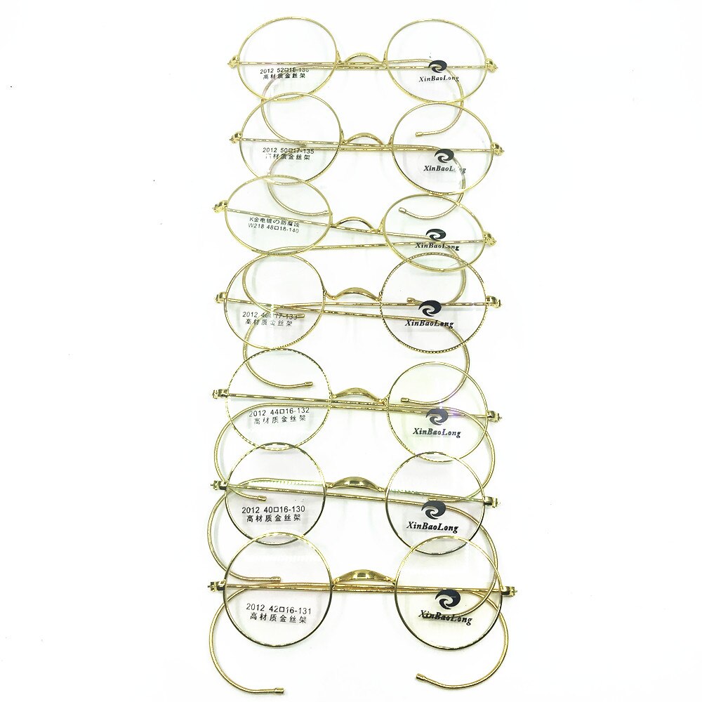 Vintage Antieke Ronde Draad Velg Brilmonturen Full Velg Oor Haken Bijziendheid Rx staat Bril Gloednieuwe Goede: 52mm Gold
