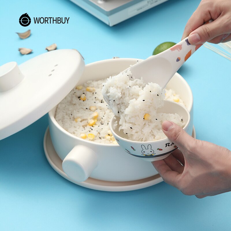 WORTHBUY Japanese Bamboo Rice Scoop Eco-Friendly Long Handle Rice Spoon With Cute Color Pattern Kitchen Meal Spoon Soup Ladle