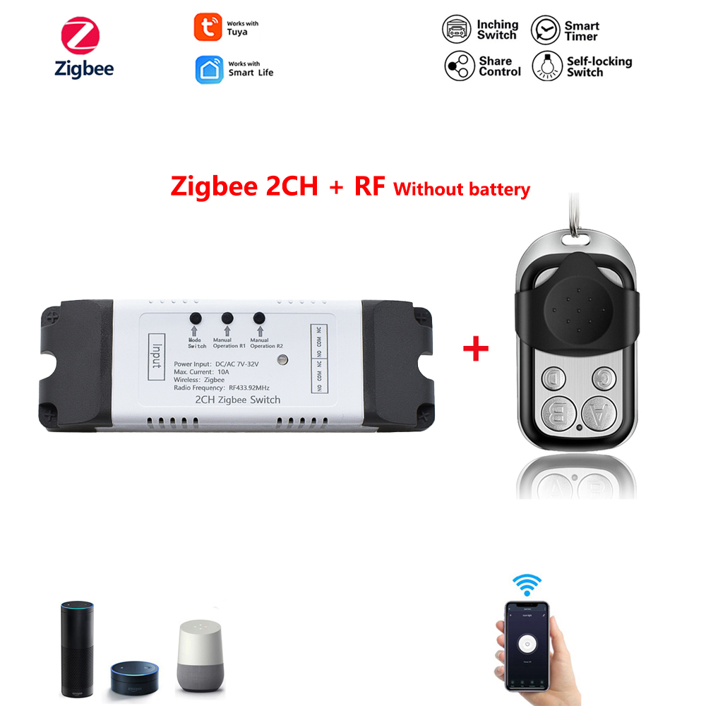 Zigbee 3.0 Wifi Smart Switch Home RF Relay Module 1/2/4 Ch DC 12V 24V 7V-32V Voice Group Remote Control Work With Tuya Alexa: Zigbee 2CHand RF