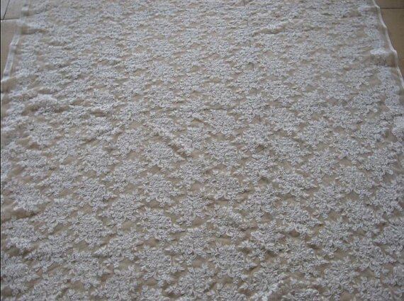 Tela Blanca de encaje alencon con flores retro, tela de encaje nupcial de cordón, tela de encaje de cordón con flores de jacquard, una yarda