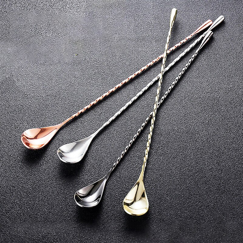 Barskedar rostfritt stål blandningssked 30cm spiralformad bar cocktailshaker sked bar verktyg hög