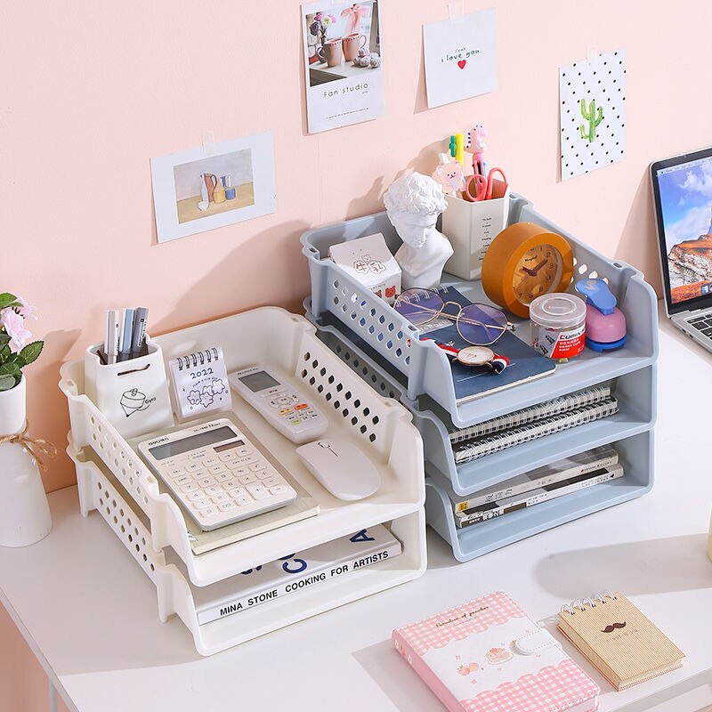 Multi-layer File Tray Organizer A4 Document Paper Organizer Rack Plastic Book Shelf Storage Holder Office Stationery Storage Box